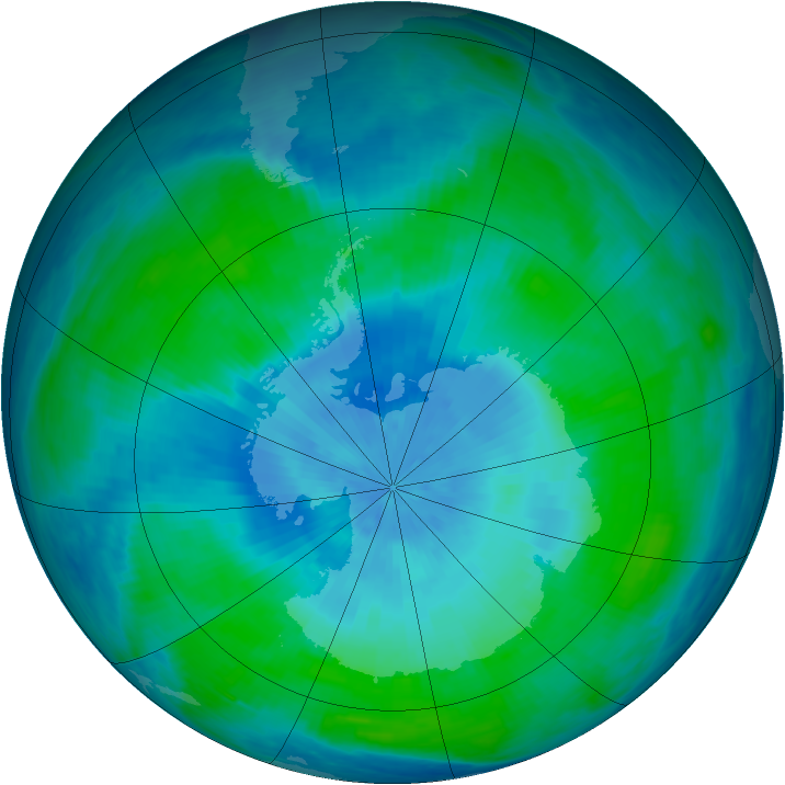 Antarctic ozone map for 24 February 1991